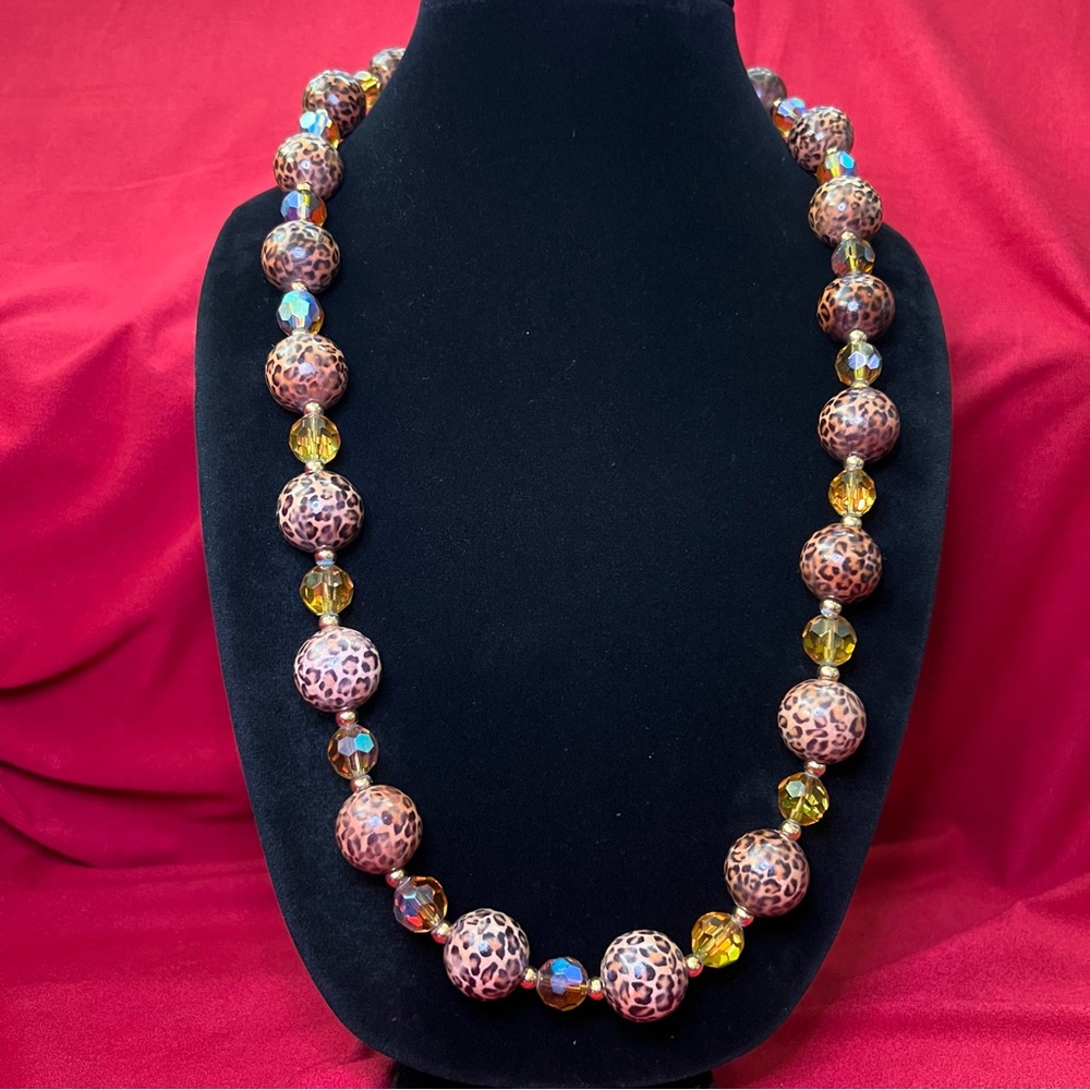 Joan Rivers Leopard Pattern Necklace with Gold and Brown Beads